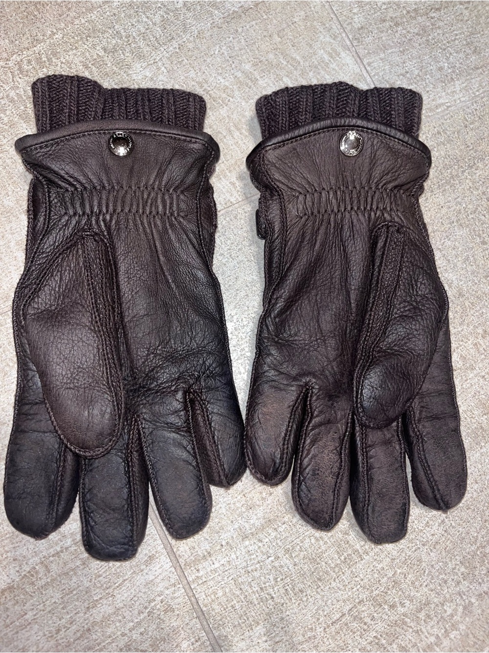 Men's Dark Brown Leather Gloves cashmere liner removable s COACH